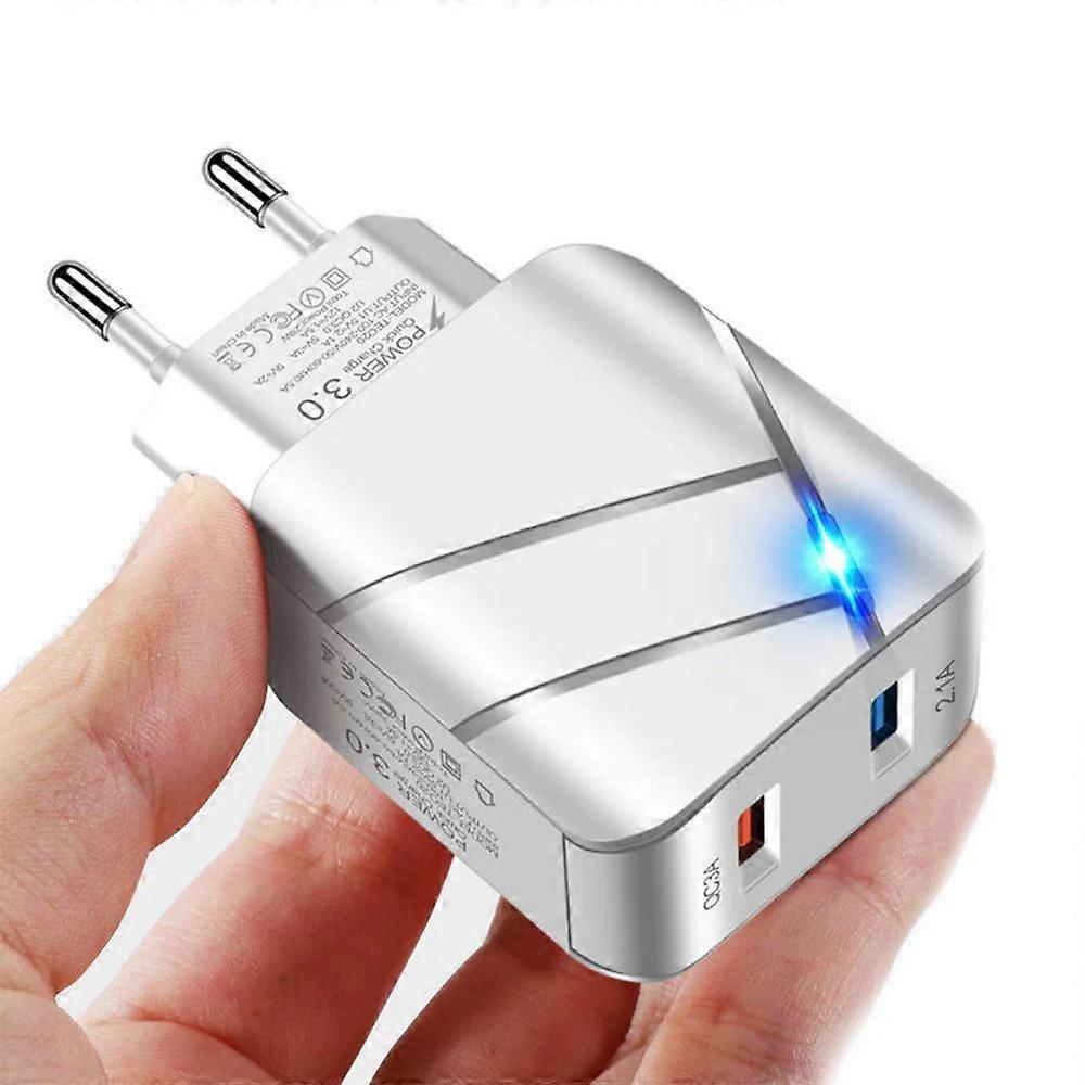 28W 2-port Usb Pd Charger, Eu Plug, Black/white, Fast Charging, Compact Design, Fire Retardant Material