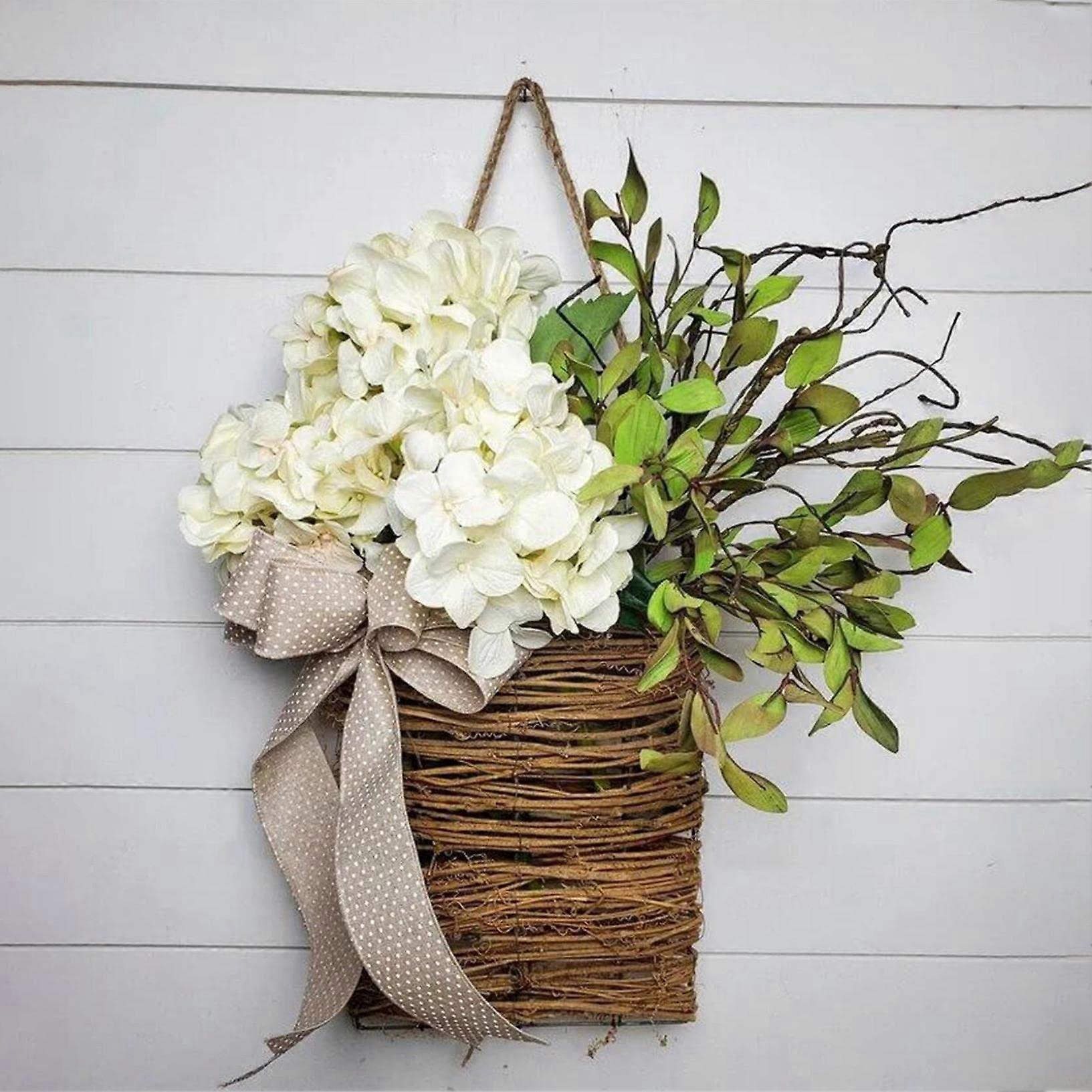Spring Wreaths for Front Door – Cream Woven Basket Design, Medium Size, Perfect for Mother's Day Decor