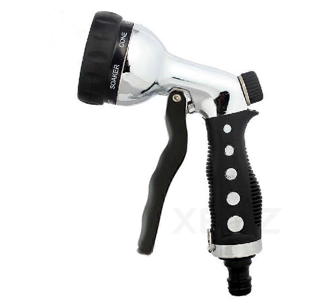 Metal garden hose end, high pressure hand spray, handle ulated heavy type 7 patterned water spray gun