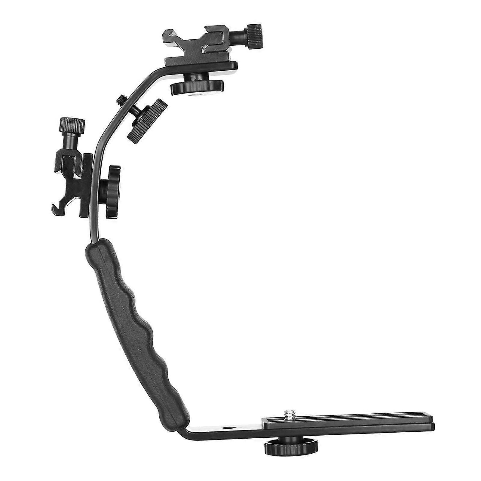 Camera L-Bracket With Dual Cold Shoe Mounts, Heavy-Duty Padded Handle, 1/4 Inch Tripod Screw, For Studio Photography