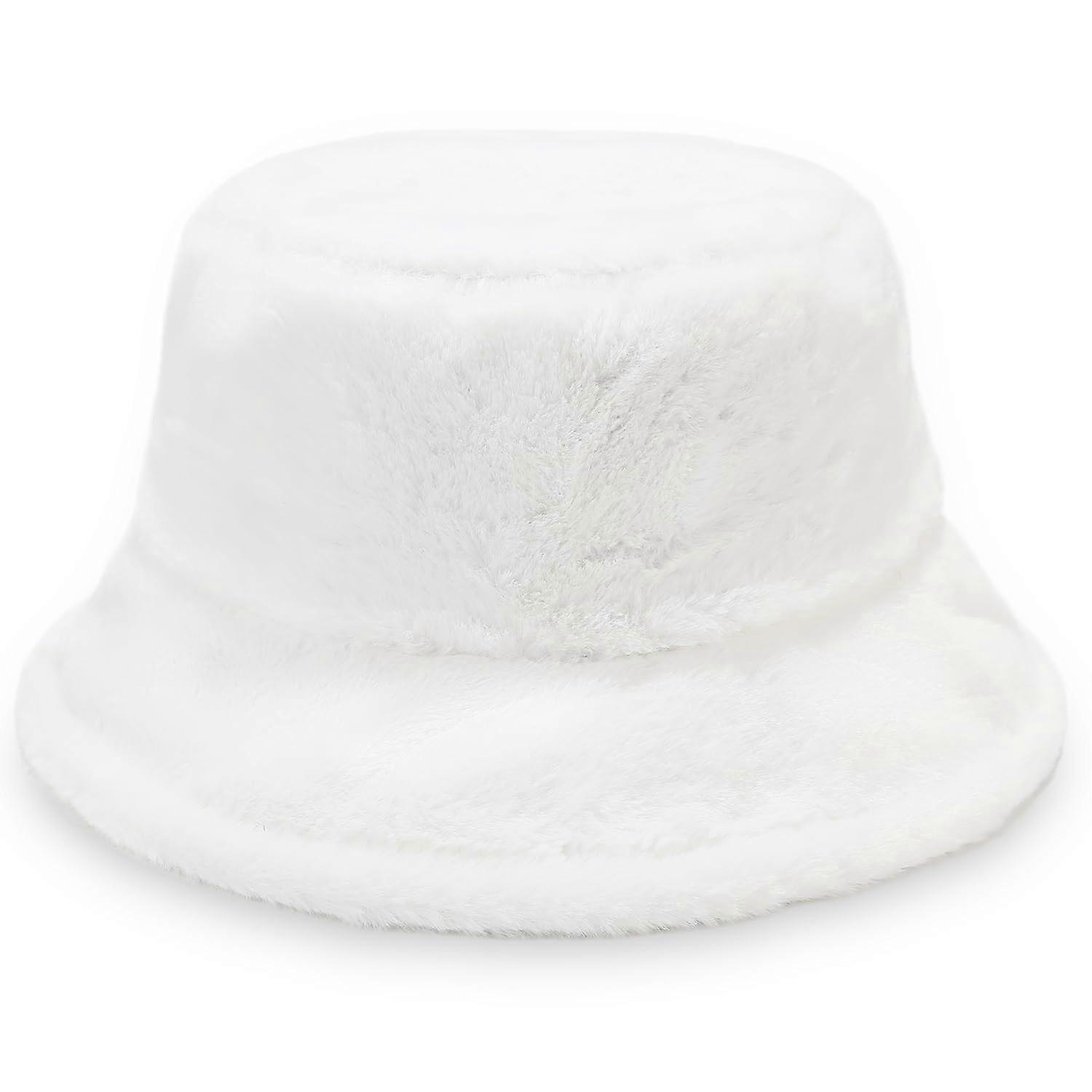 Winter Bucket Hat for Women and Men - Fluffy Faux Fur Material in Solid Color, Comfortable Warm Style for Cold Weather