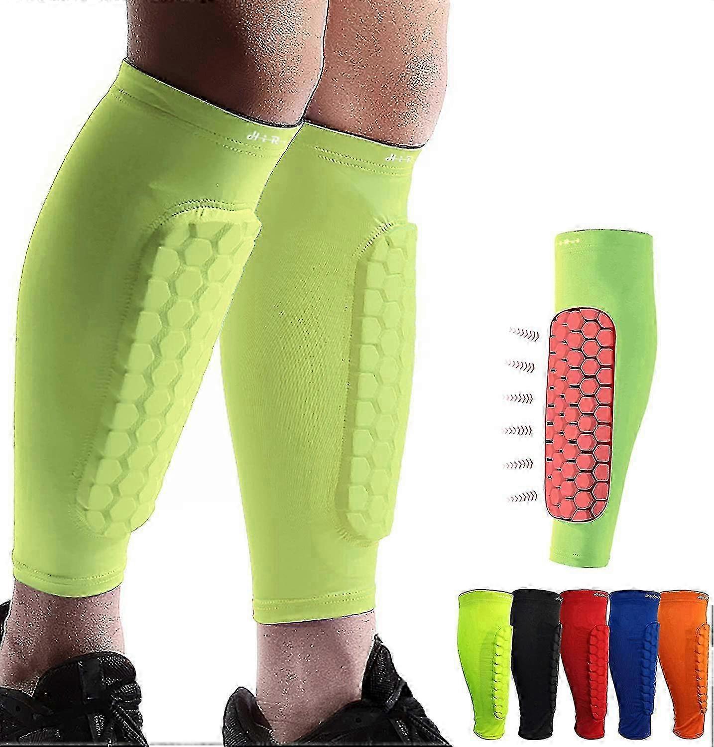 Προστατευτικά κνήμης ποδοσφαίρου μαξιλάρια κνήμης για παιδιά, νεαρός ενήλικας, μανίκι συμπίεσης μοσχαριού με κυψελωτά μαξιλάριαφωτεινό