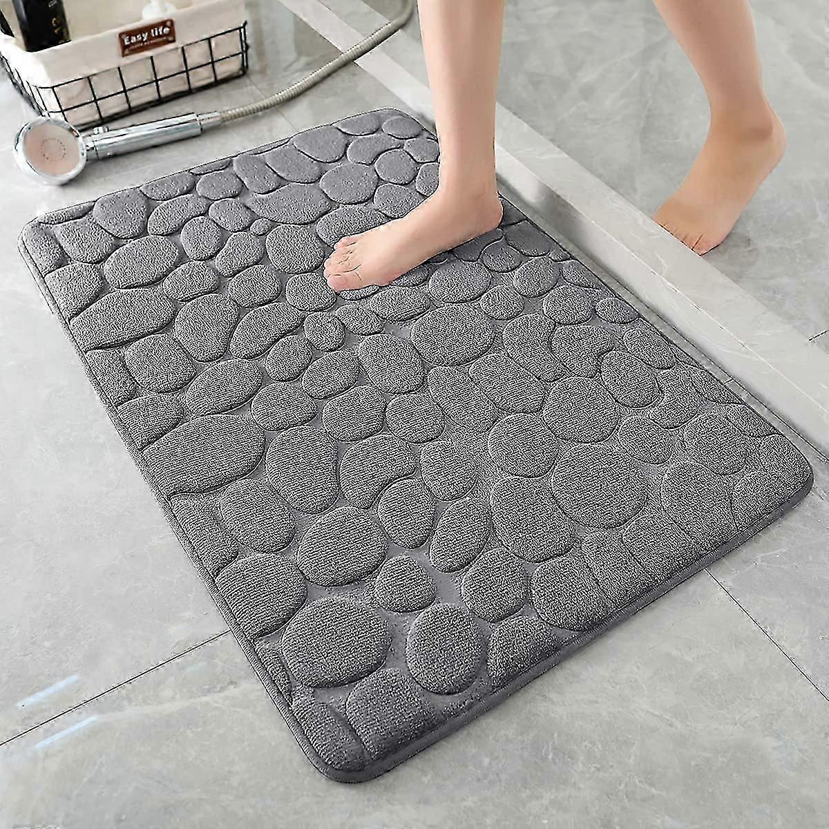 Memory Foam Bath Mat Cobblestone Bathroom Rugs,16"x24",DarkGray