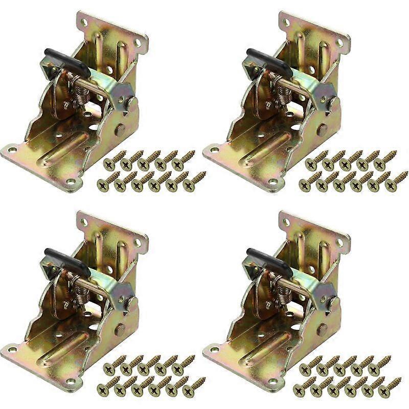 4pcs Self-Locking Foldable Hinges Sheet Steel Folding Bracket Extension Locking Foldable Leg Fittings for Table Bed Sofa Folding Legs-Silver