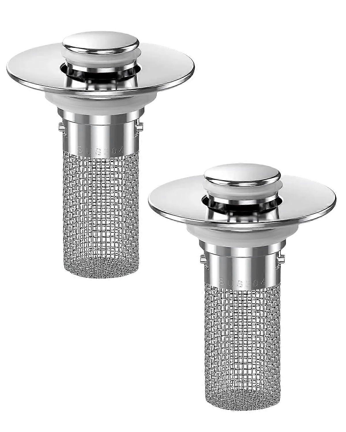 Bathroom Sink Stopper Hair Catcher, Pop-Up Drain Filter with Removable Basket, 2PCS