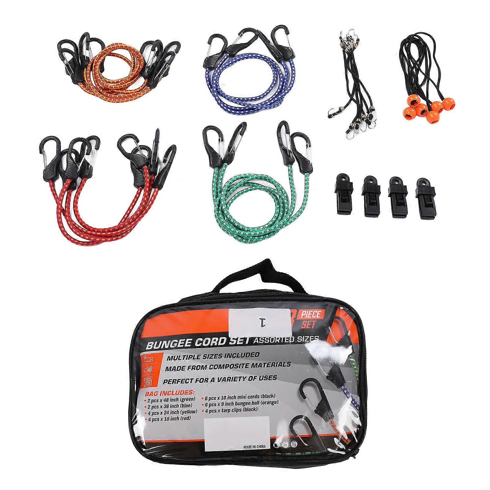 28 Pcs Set Bungee Cord High Elasticity Rubber Tie Down Strap with Hook for Luggage Camping Tent