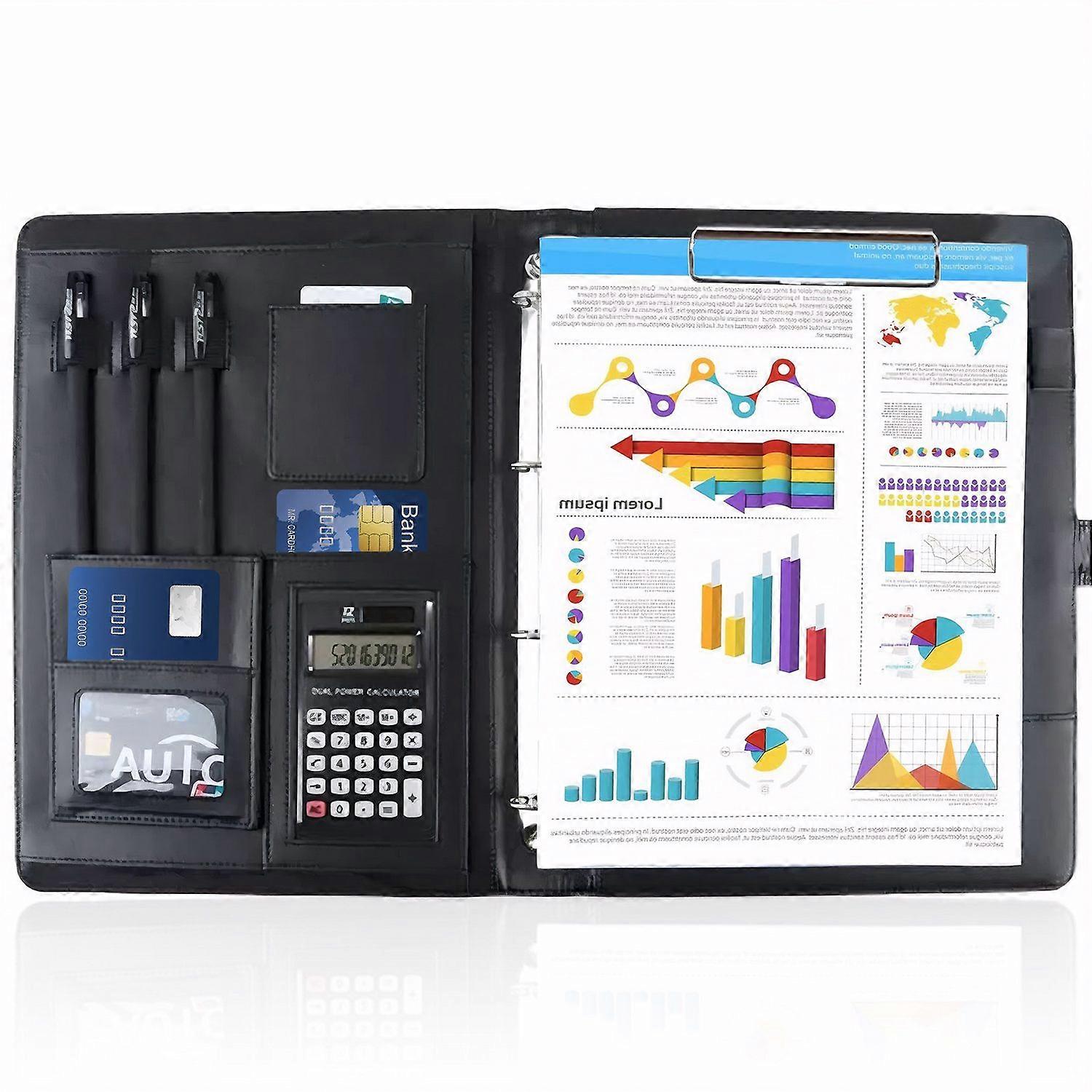 Conference folder A4 Writing case with 12-digit calculator and organizer storage
