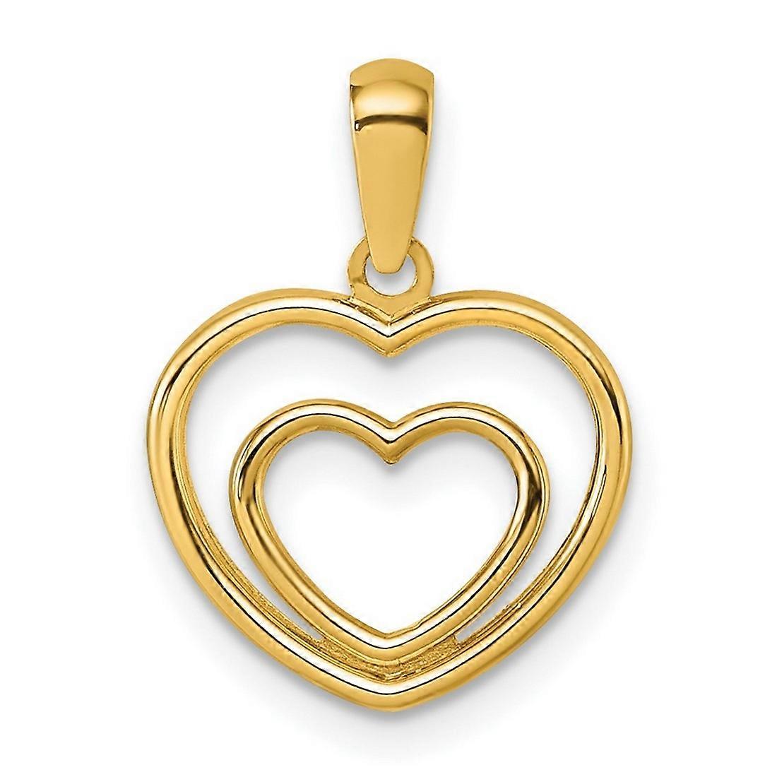 12.5mm 14k Solid Yellow Gold Polished Double Love Heart Pendant Necklace-Pendant for Women
