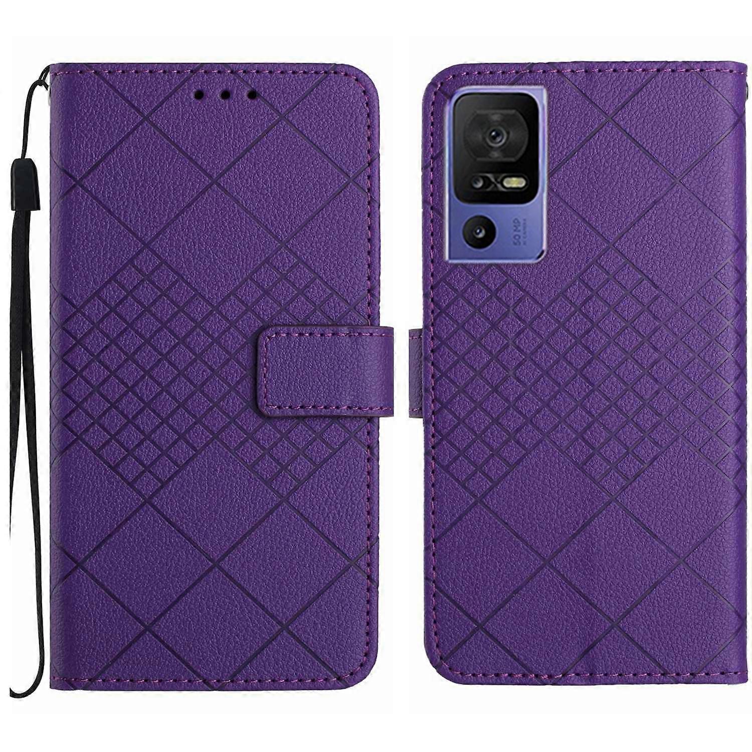 Étui de téléphone en cuir à texture quadrillée rhombique