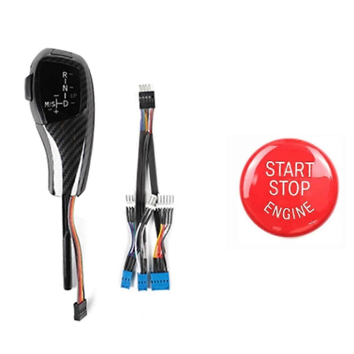 Car Automatic Gear Shift Knob with Engine Start Switch Button Cover compatible with BMW 1 3 5 Series E81 E87 E90