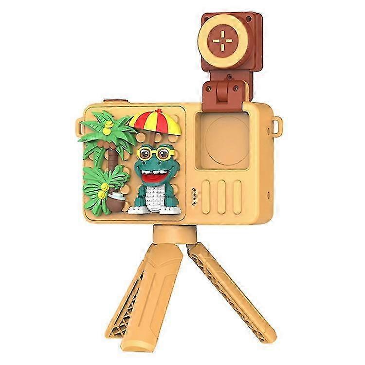 M1 Building Block Toy Flip Lens Camera 2.4-inch Screen Kids Camera with Tripod + 32G TF Card + Card Reader Crocodile