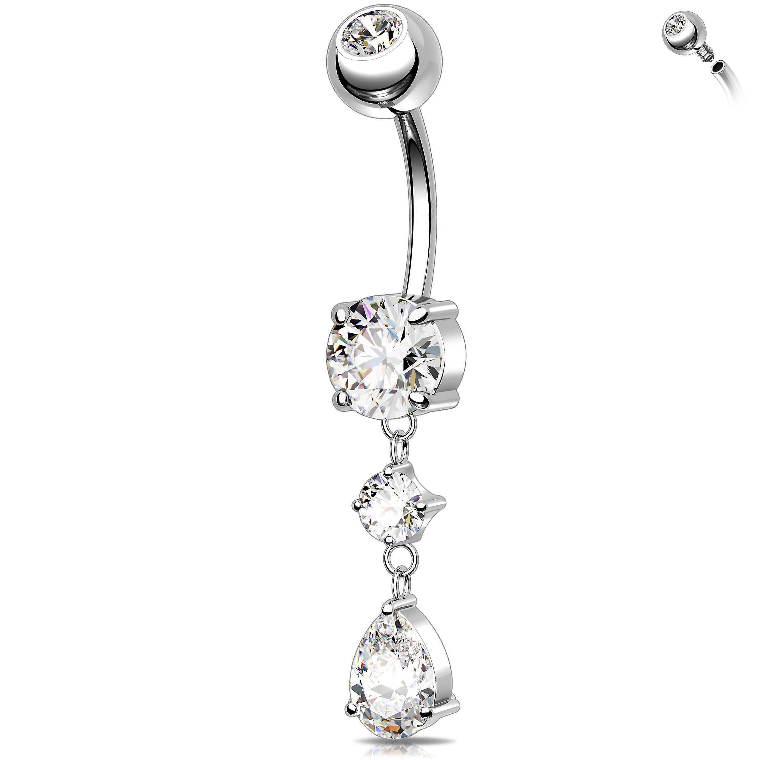14G Titanium Belly Button Ring Internally Threaded Dangle Belly Ring Clear CZ Teardrop Navel Piercing Jewelry for Women 10 mm