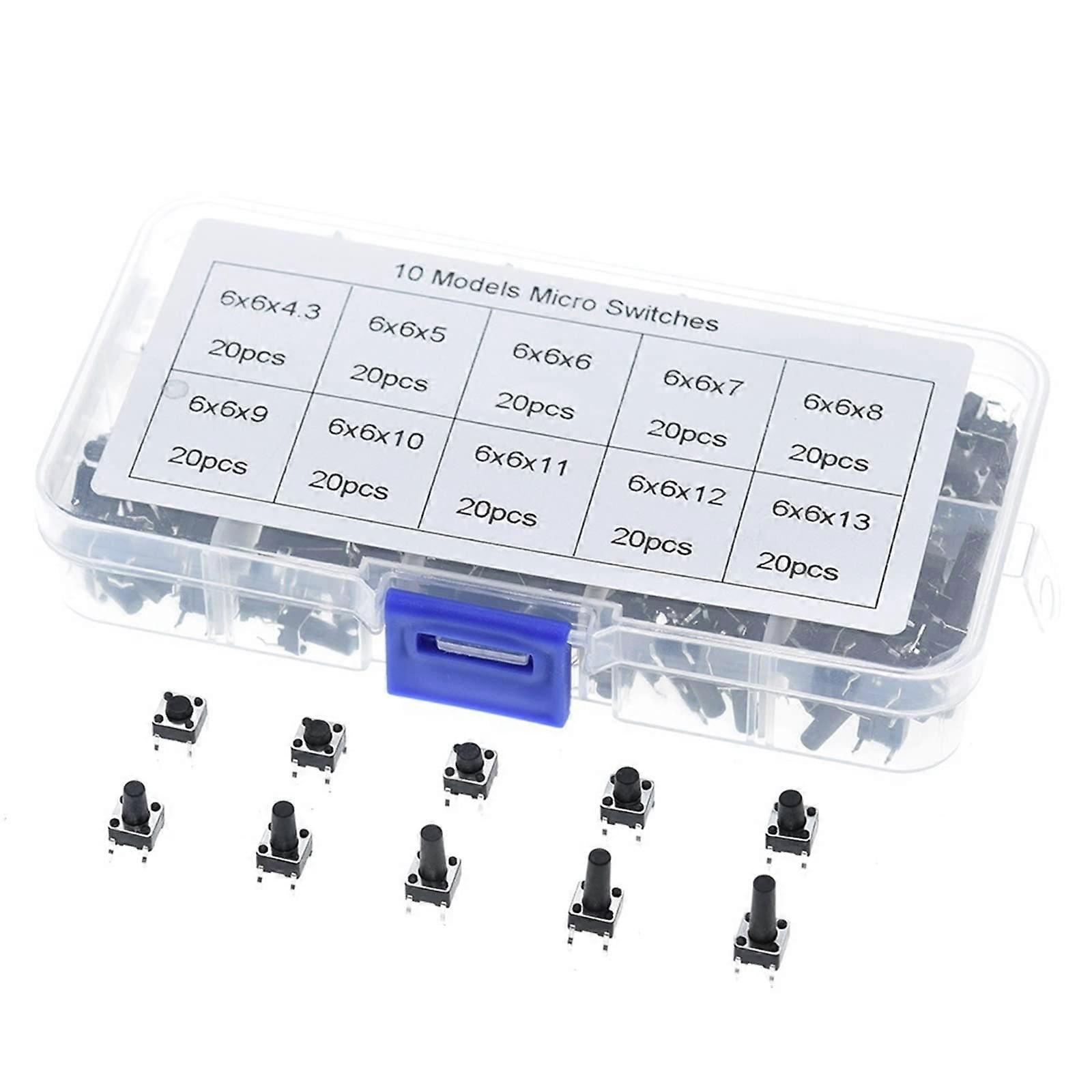 10 Models 200pcs 6 6 Tact Switch Tactile Push Button Switch Kit, Height: 4.3MM13MM DIP 4P Micro Switch 6x6 Key Switch (Color : 100pcs)