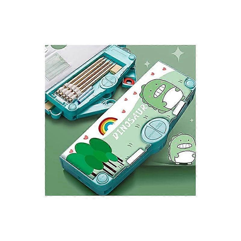 TKdaddy Stationery 7701 Multifunctional Large Capacity Pencil Case Stationery Set with Auto Pop Up Buttons for Students Green Dinosaur