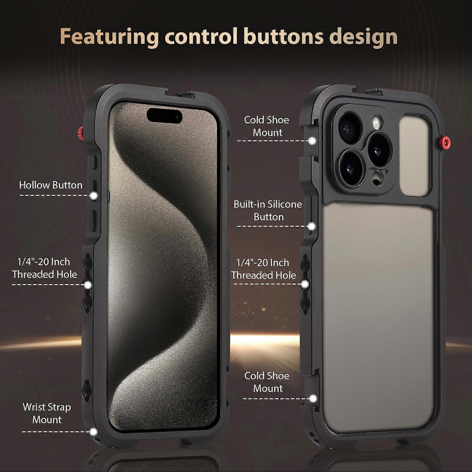Portable Phone Cage Mobile Phone Video Rig Handheld Smartphone Stabilizer with 3 Cold Shoe Mount Replacement for iPhone 15 Pro Max Video Recording