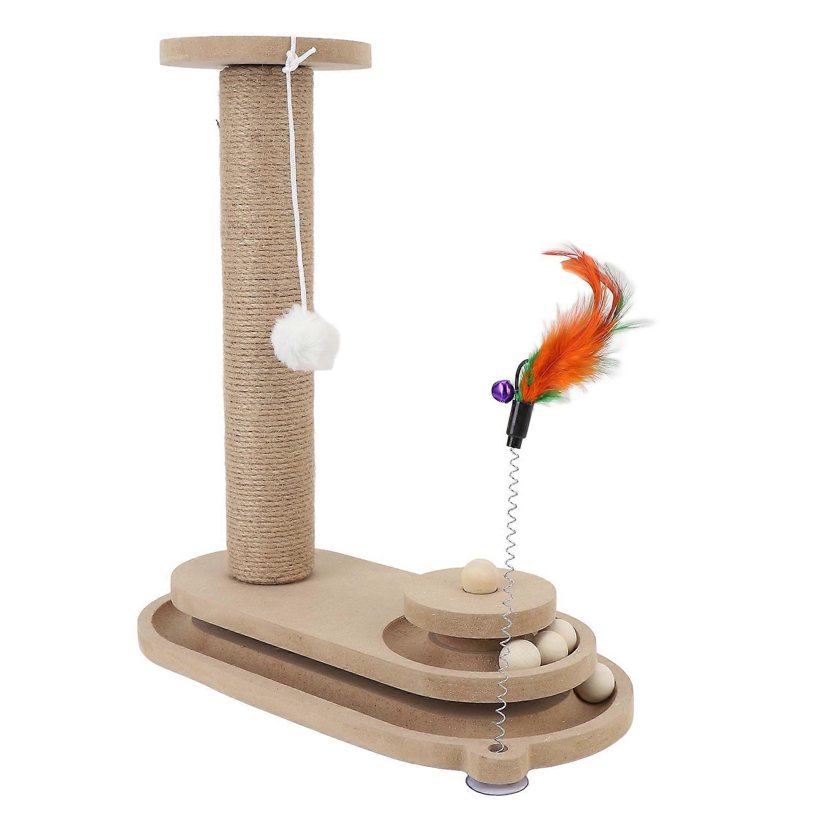 Cat Scratching Post Multifunctional Interactive Toy with Stable Base and Ball for Entertainment and Exercise 