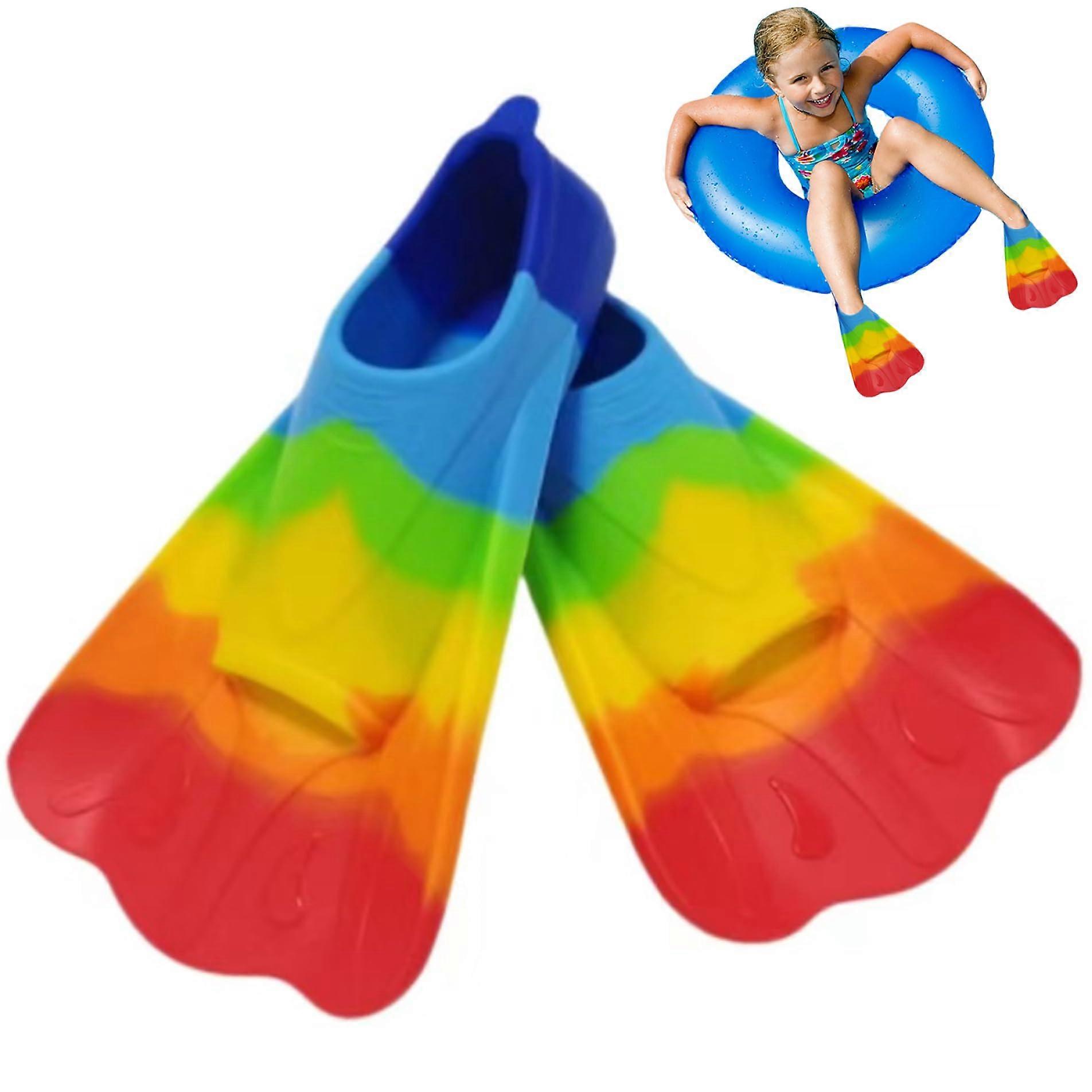 Flipper Kids Silicone Flipper Comfortable Swimming F Rainbow F for Swimming Training Short Youth Fin for Snorkel Diving Pool Activities Style 1