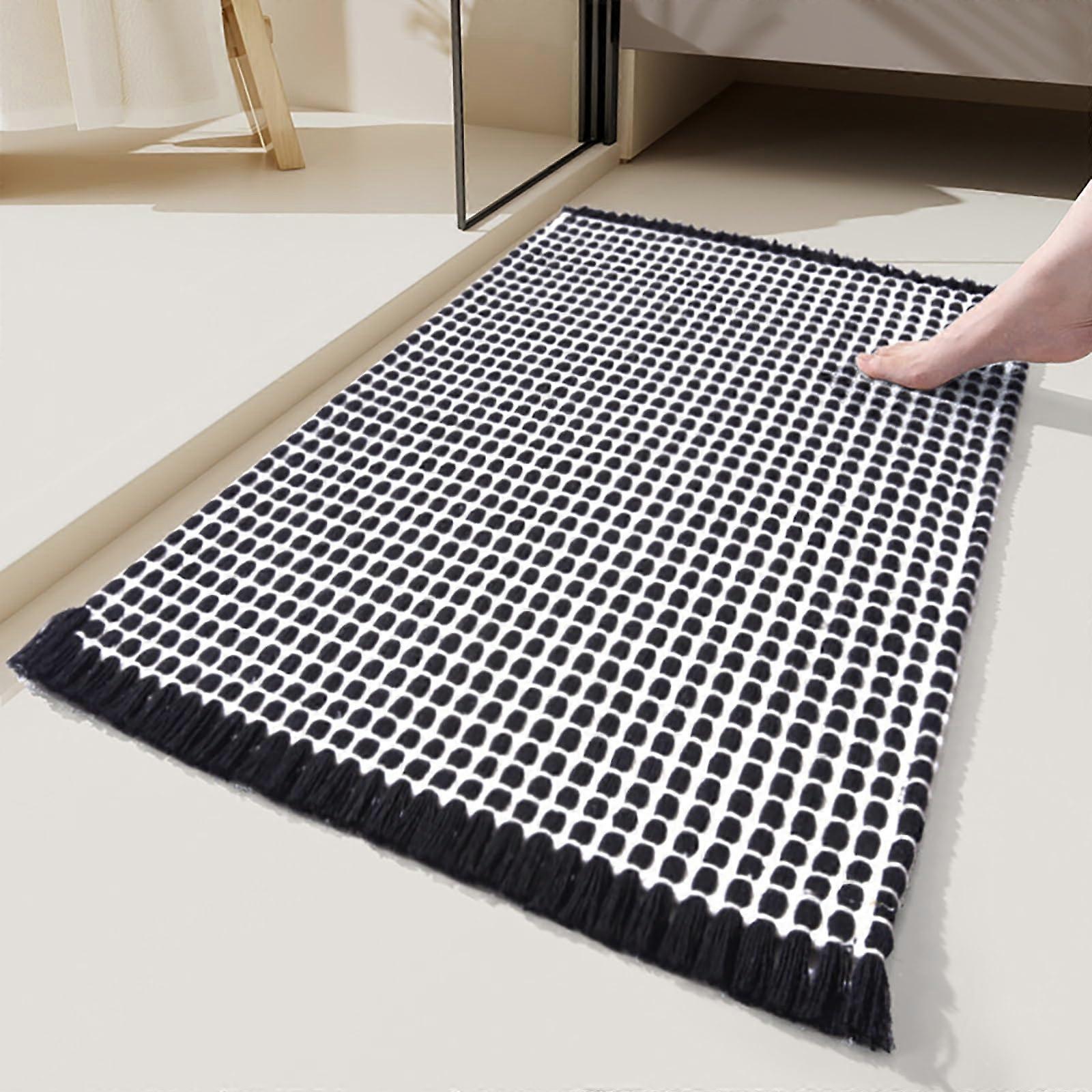 Paillasson en coton absorbant l’eau, dos antidérapant, lavable en machine (Noir, 60x90cm)