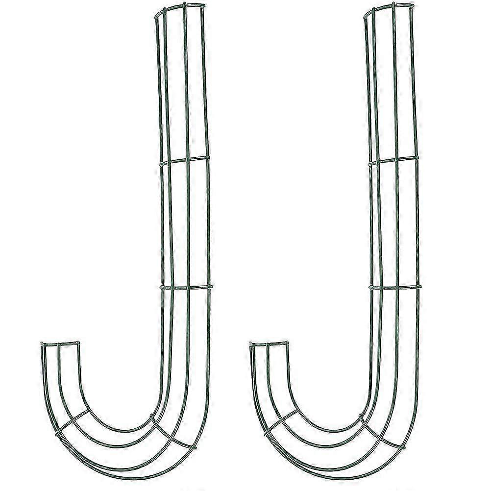 2pcsキャンディケインリースフレームメタルフローラルDIYクリスマスデコレーション30x12x1cmグリーン