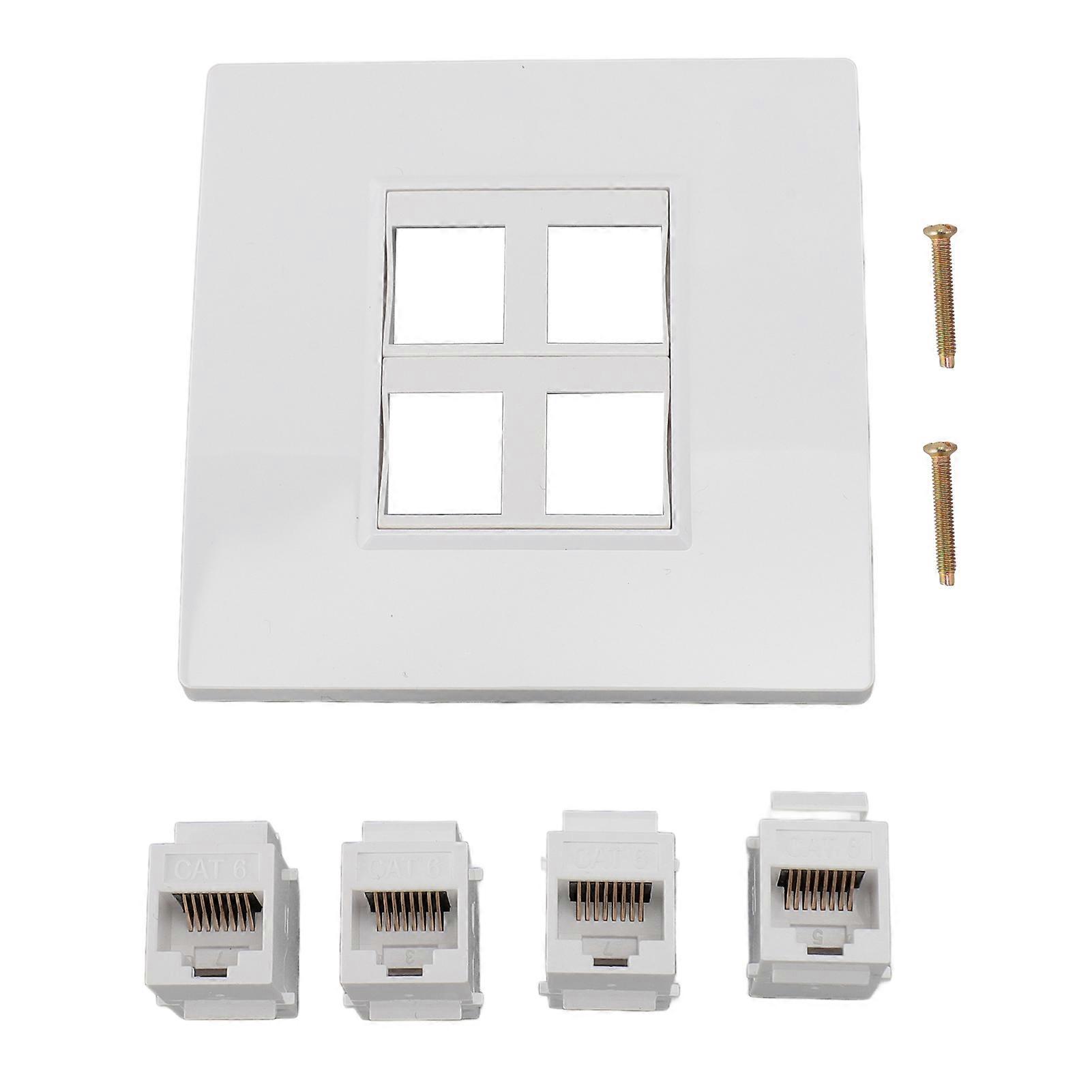 Cat 6 Ethernet Wall Plate, 4 Port Female to Female, Keystone Wall Plate, Internet Wall Plate for CAT5, CAT5E, CAT6A
