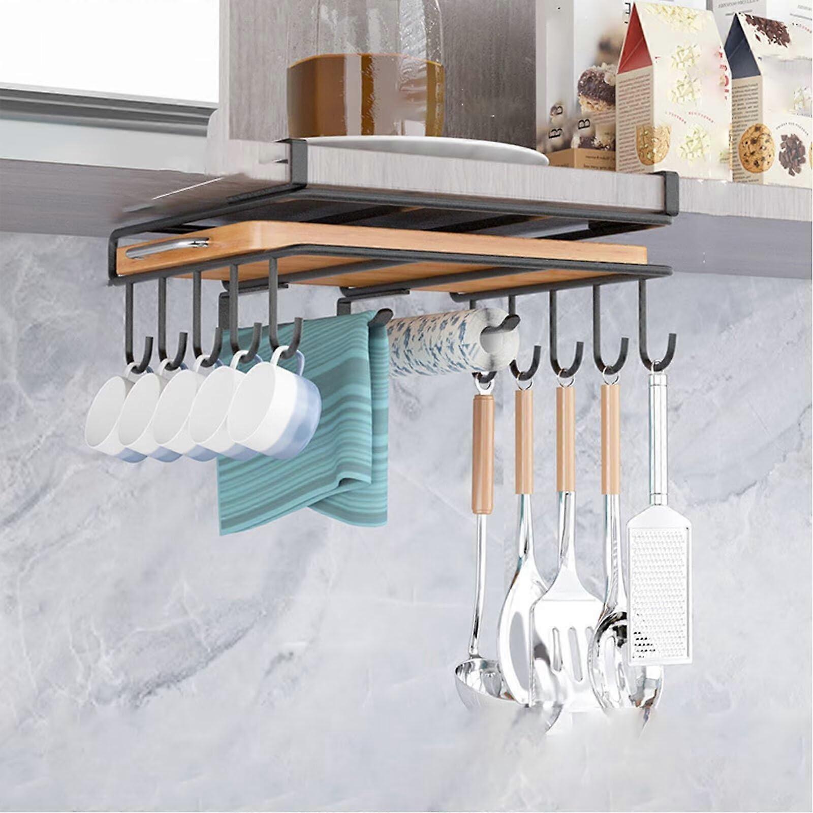 Chopping Board Shelf with Hooks Black