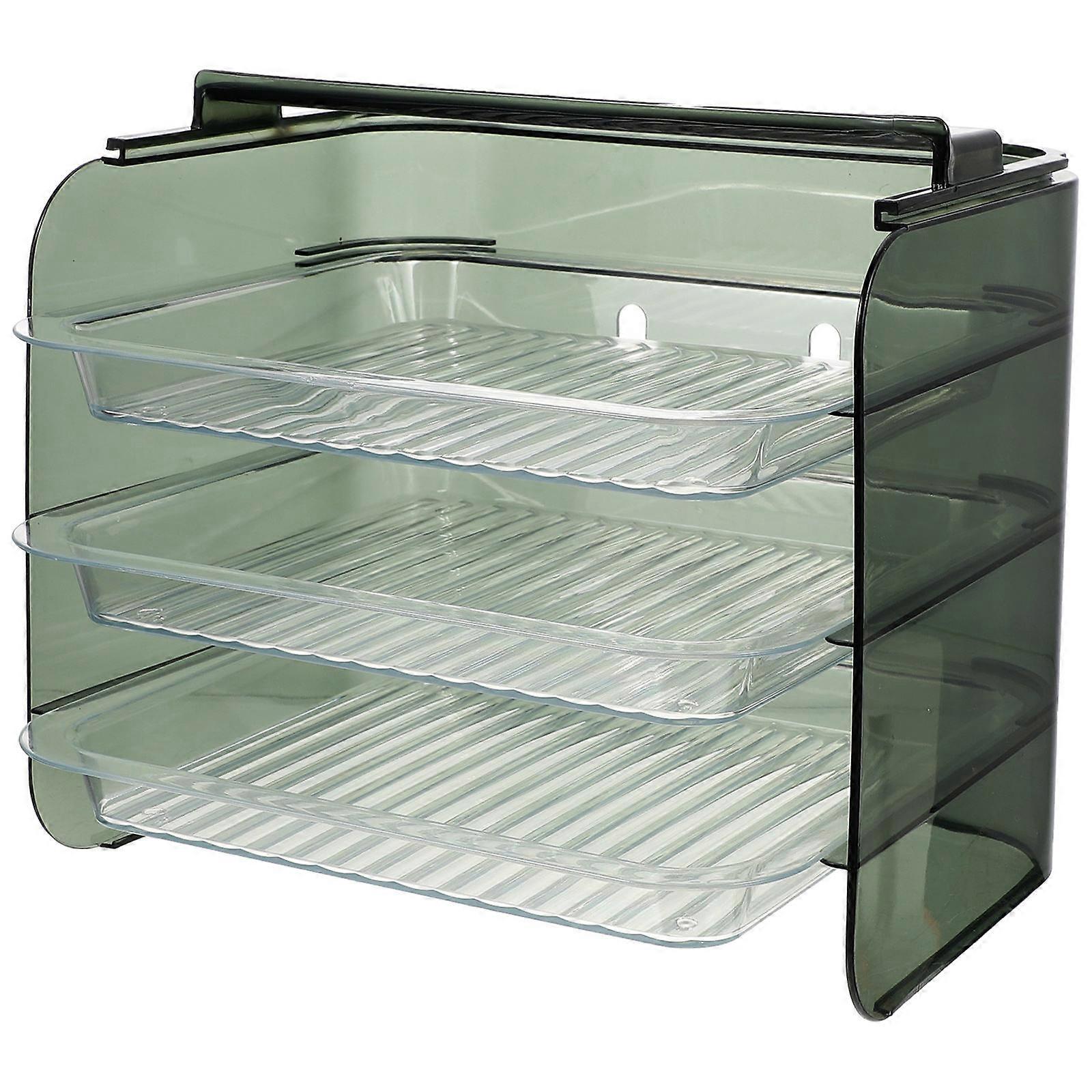 رف تخزين متعدد الطبقات رف طبق المطبخ للاستخدام المنزلي 22x20 سم 3 طبقات تحضير الطعام البلاستيكي الأخضر 1 قطعة