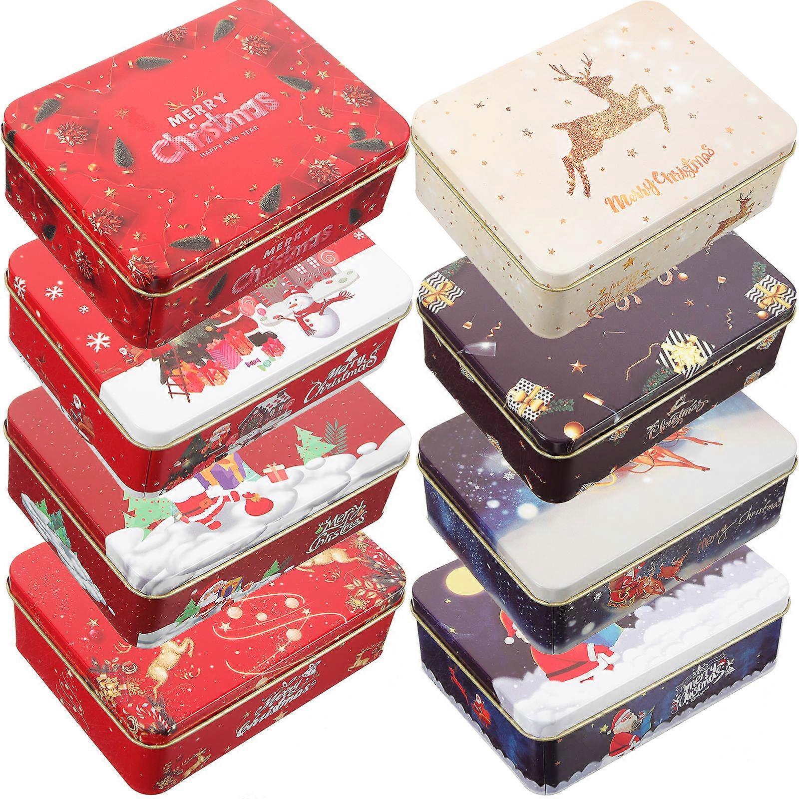 Present Boxes Tinplate Storage Box Christmas Design Red Rectangular 12.50X9.50X4.40cm 8Set