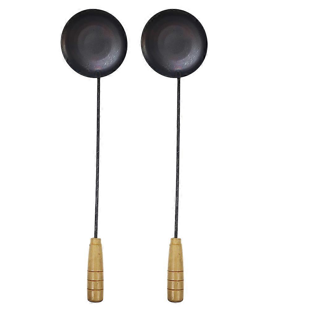 2pcs Wrought Frying Snack Spoon, Non Stick Flat Spatula with Deepened Handle for Pancakes, Kitchen Tool for Home Cooking