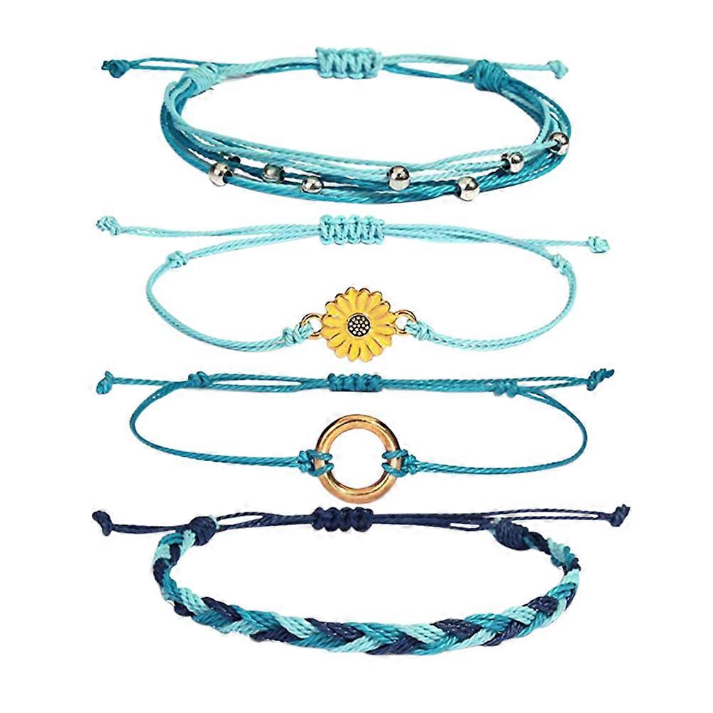 Adjustable Sunflower Floral Bracelets 4Pcs