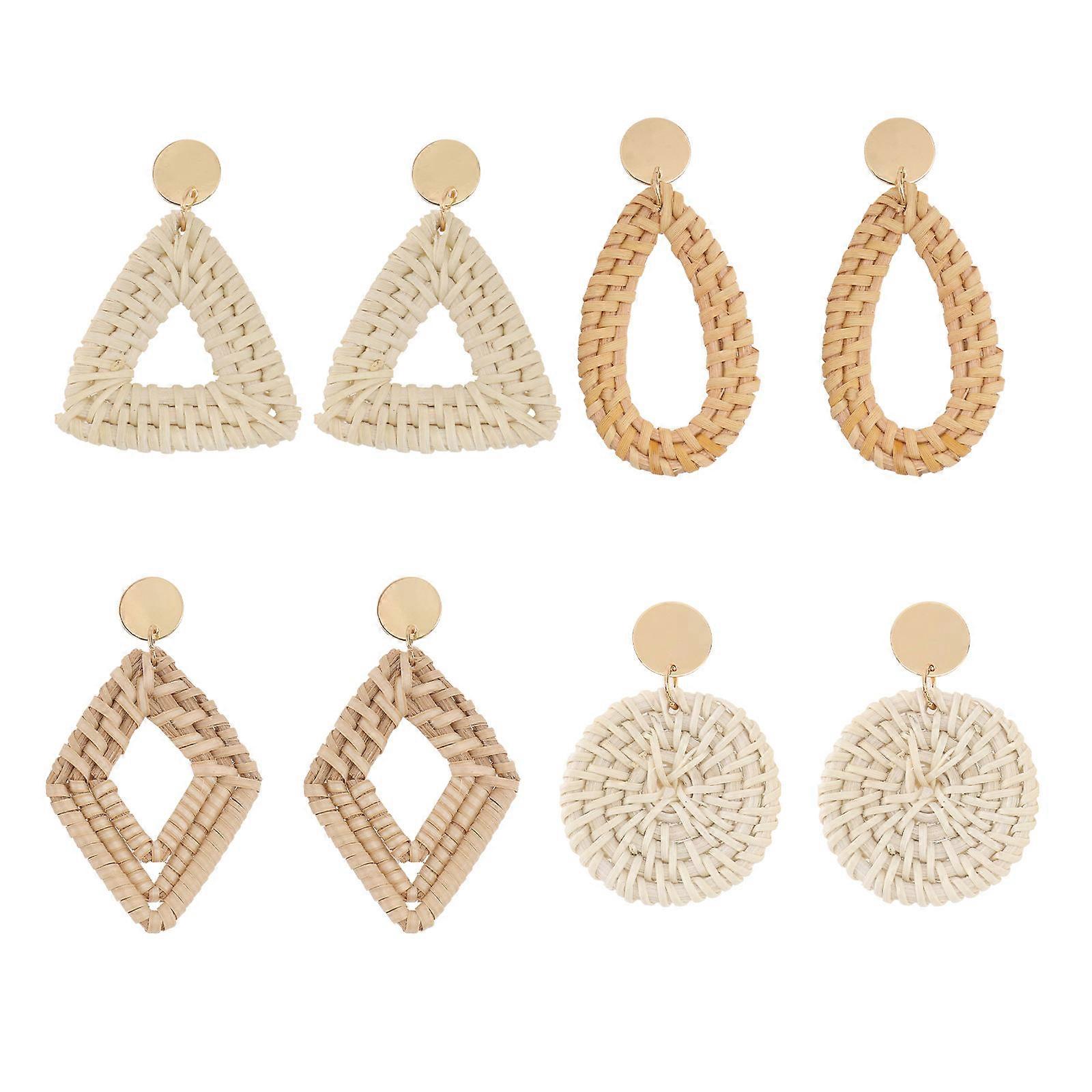 Fashion Earrings Ethnic Style Rattan Earring 7.5x4cm Ear Decoration 4Pairs