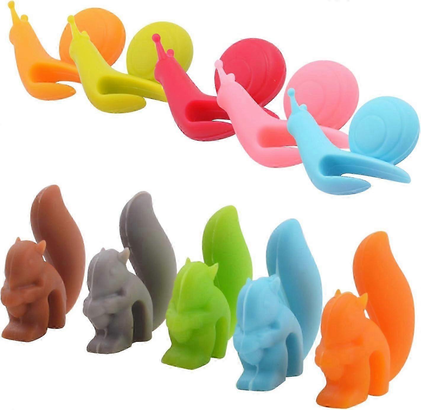 10pcs Silicone Tea Bag Holders Multi-Color Snail and Squirrel Cute Drink Marker Tea Accessories for