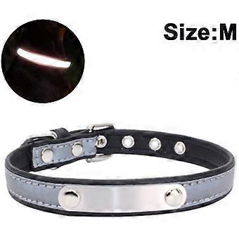 Dog Collar With Engraved Name Tag, Customizable, Soft Leather, Dog Collar With Individual ID Tag, For Small, Medium And Large Dogs----Black---M