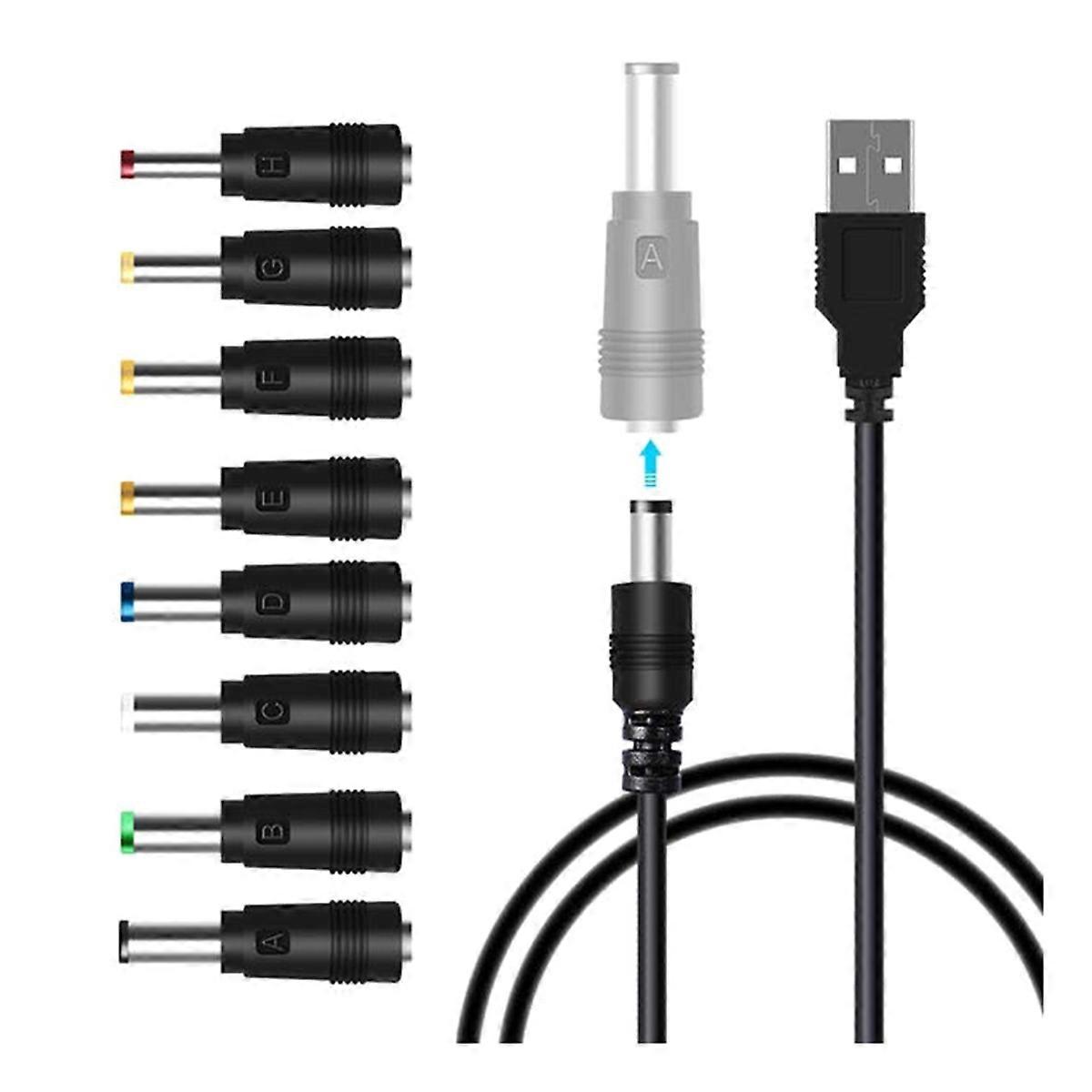 Universal USB to DC Power Cable Kit with 8 Adapters - Ideal