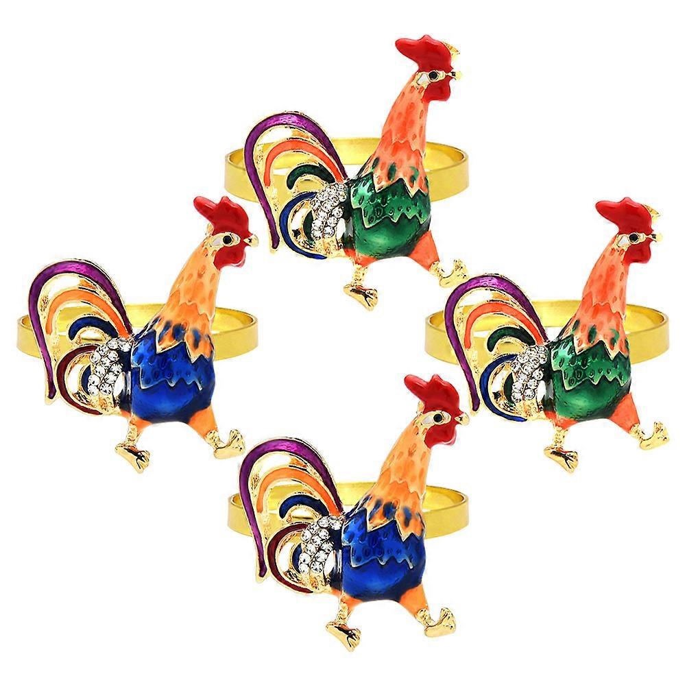 Dinner Napkin Rings Rooster Shape Elegant Table Setting Alloy Rhinestones 4Pcs