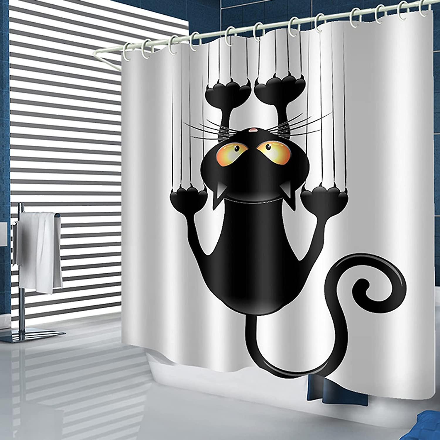 Humorous Cat Pattern DIY Shower Curtain with Hooks
