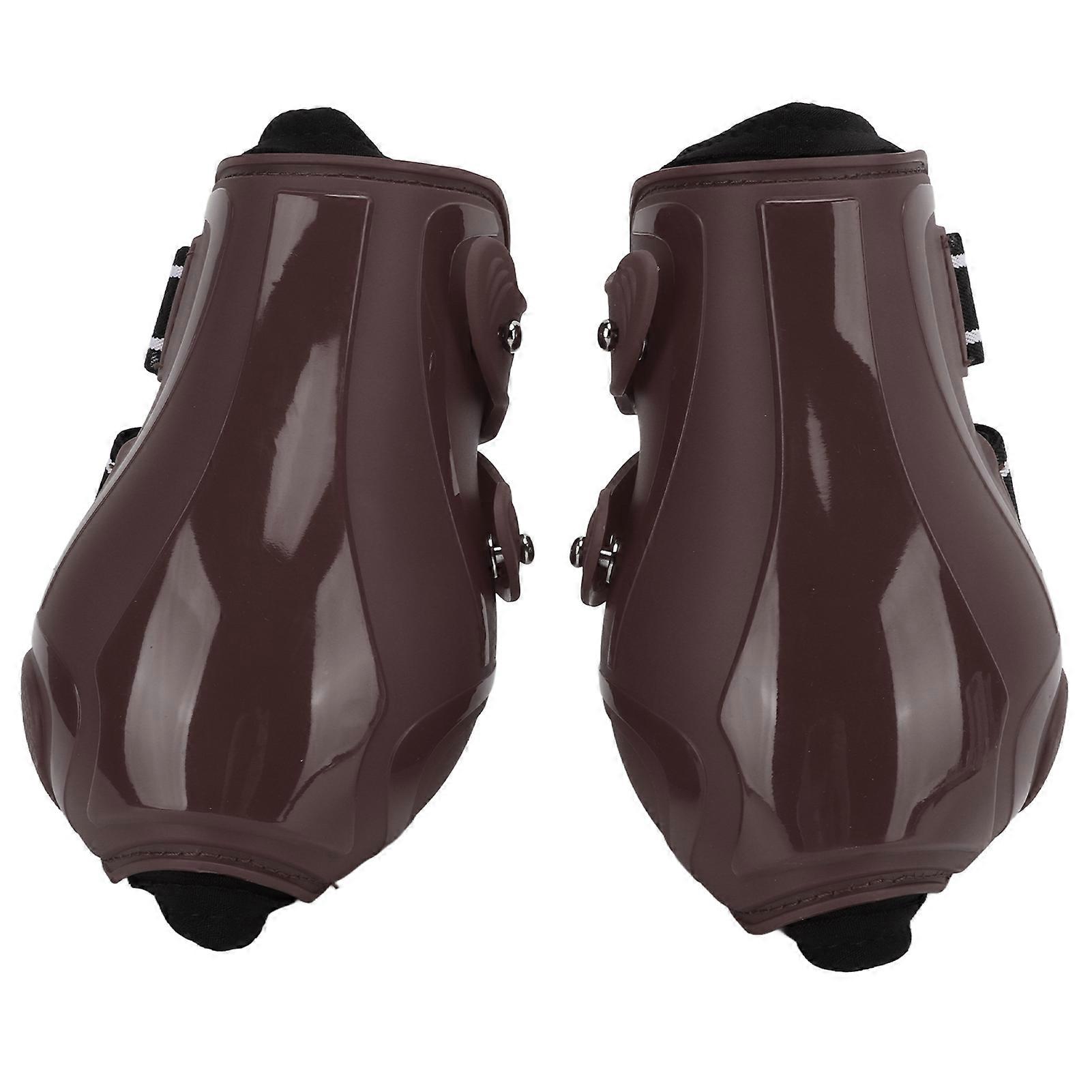 Horse Tendon Boots Set Soft Breathable Anti Slip Adjustable PU Shell Tendon Guard Boots for HorsesBrown Hind Legs L