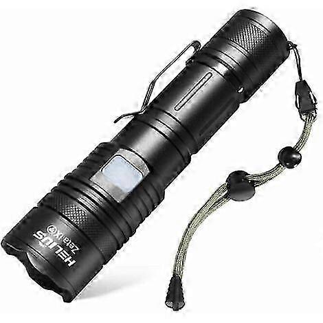 Super Bright Rechargeable LED Flashlight 30000 Lumens XHP90.2 Tactical Flashlight 5 Zoomable Modes Waterproof (Black)