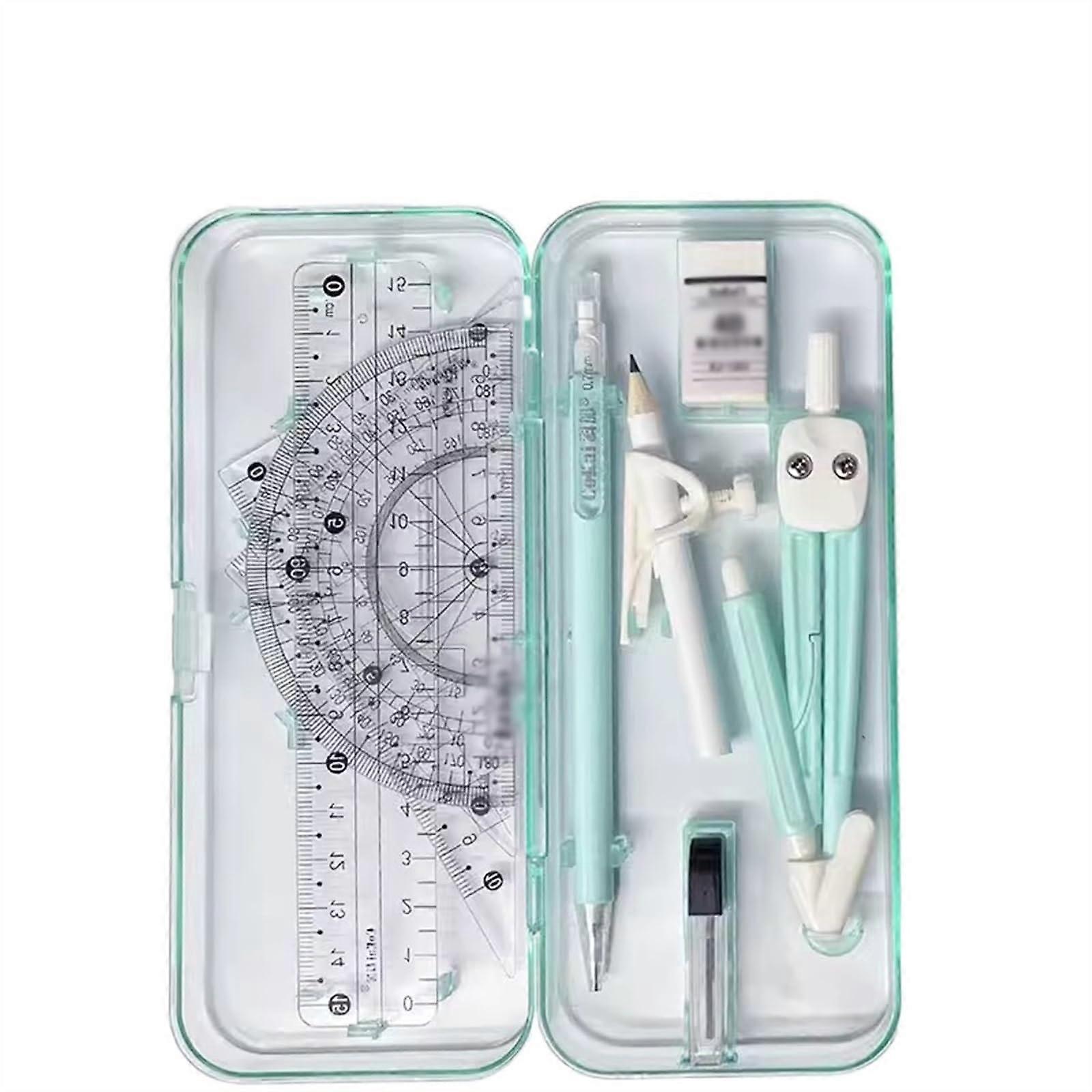 Maths Compass Set, 9-Piece Geometry Kit with Rulers, Protractor, Pencil & Eraser, Ideal for Student Drafting Supplies