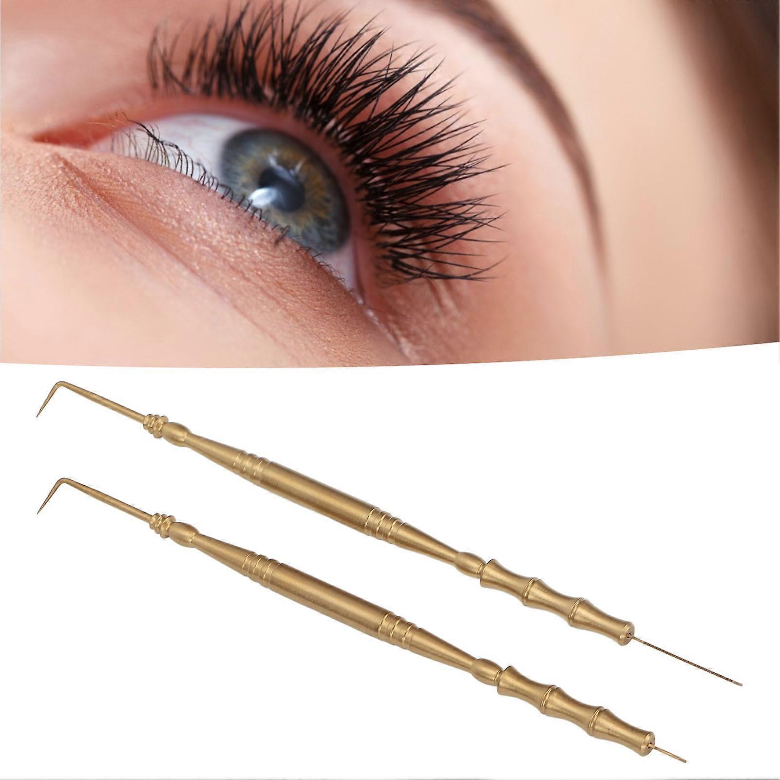2pcs Eyelash Lift Tool Bamboo Joint Shape Handle Double Head Lash Perm Tool with Comb for Perming Eyelashes Gold