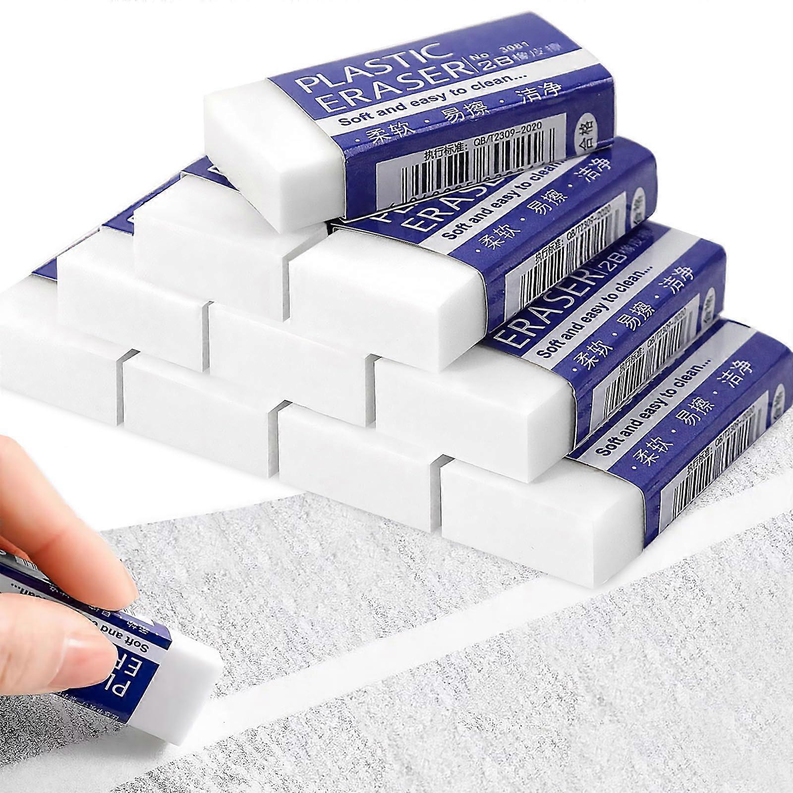 Pack of 10 Erasers, 2B Erasers, White, Art Soft Erasers for Schools, Sketches, Office, Signs