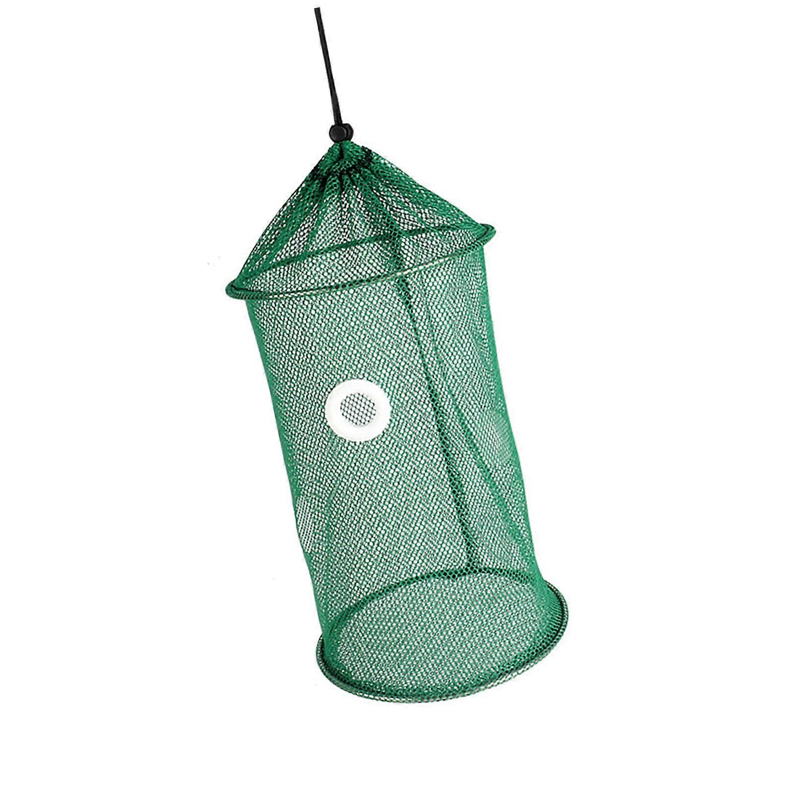 Robust, foldable fish basket, bait cage for catching live fish and small crustaceans in various aquatic environments, green