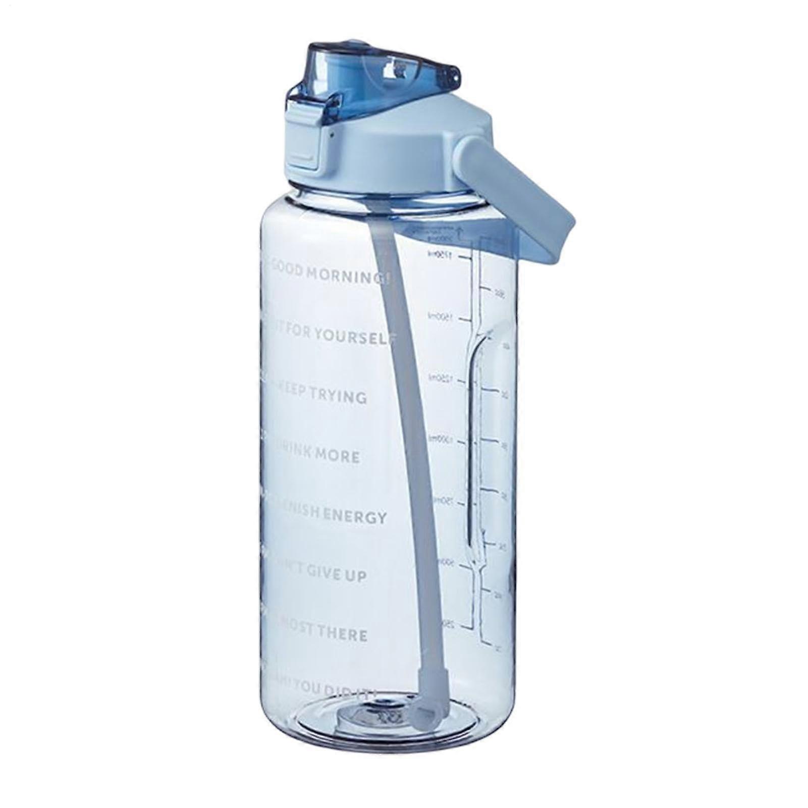 Water Bottle for Runners 2L Leak-Proof with Time Markers, Large Handle, Straw, Bicycle and Hiking Bottle Blue