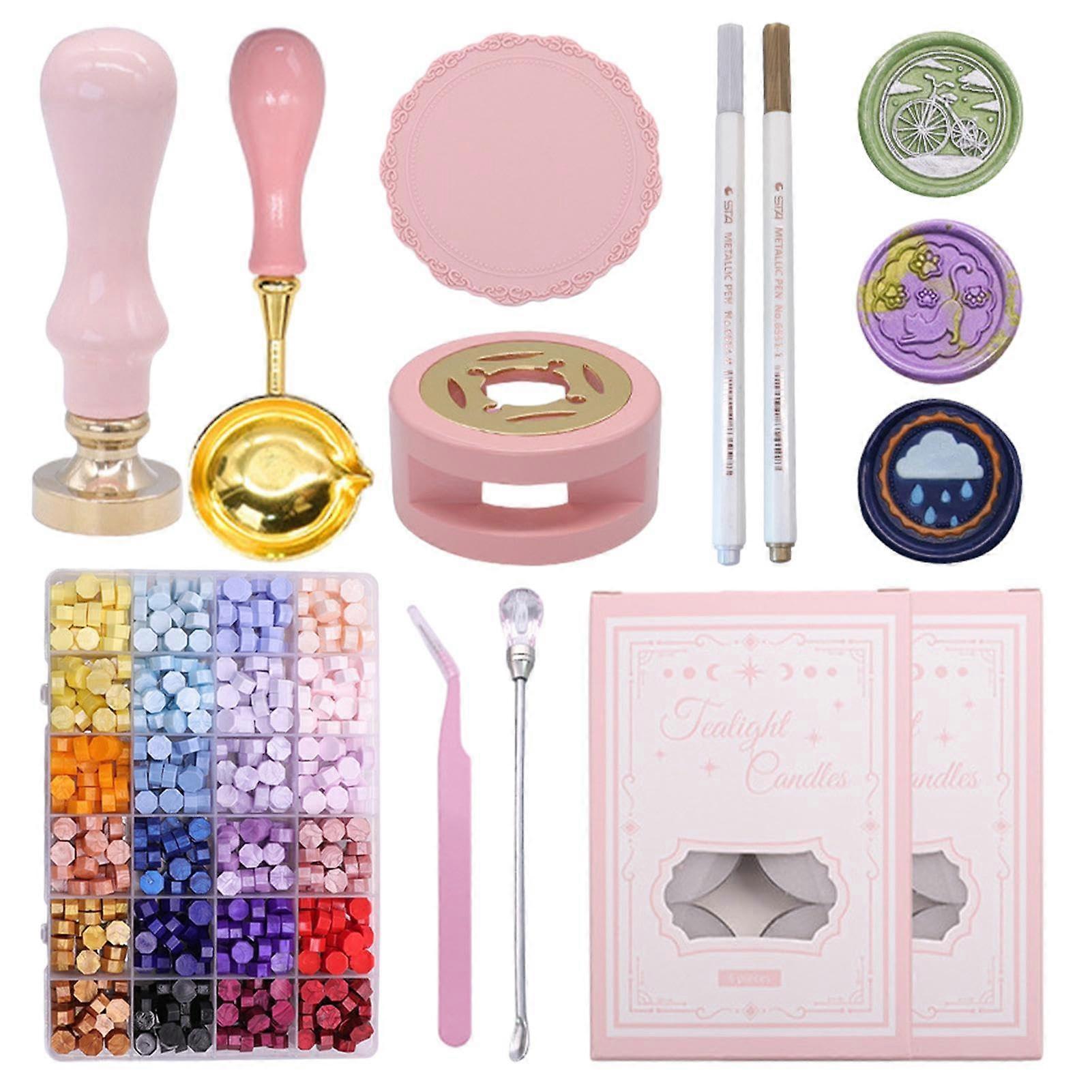 Wax Seal Stamp Set, Wax Seal Beads Craft Set Envelope Craft Supplies with Colorful Wax Beads