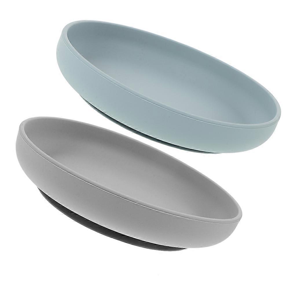 Senior Suction Base Plate Adaptive Feeding Round Silicone Dinnerware for Patients 2Pcs