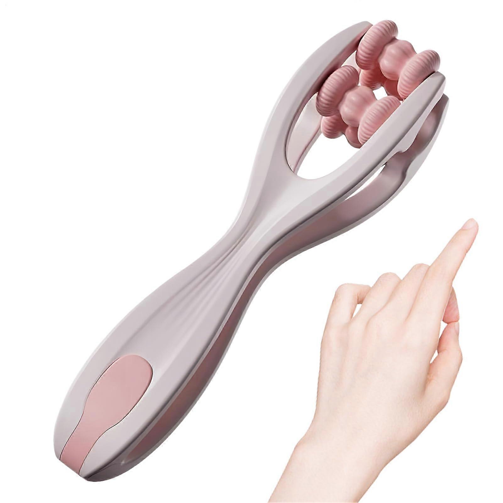 Handmassageroller - Ergonomic Double Roller Hand Massager for Relief of Palm, Wrist, and Hand Pain, Portable Therapy Block in Pink
