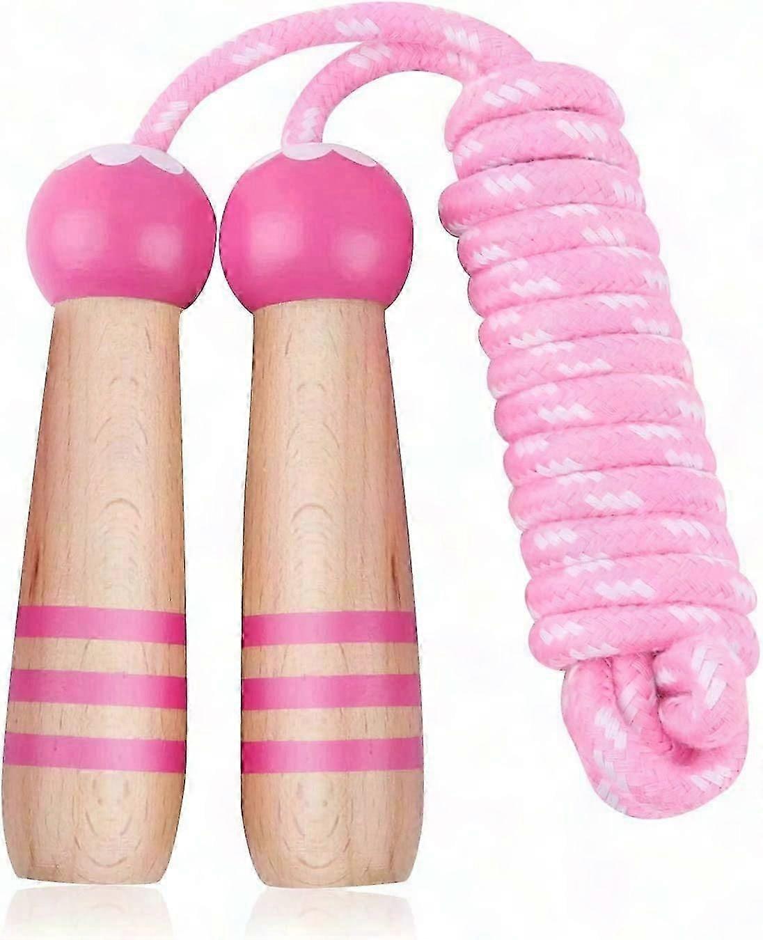 Kids Jump Rope with Wooden Handle - Pink Skipping Rope for Children