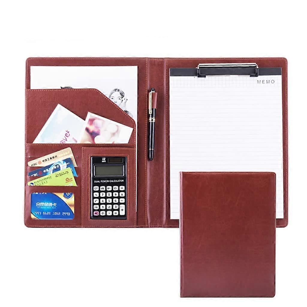 Leather Folder A4 Portfolio with Pen Holder for Interviews, Meetings Light Brown