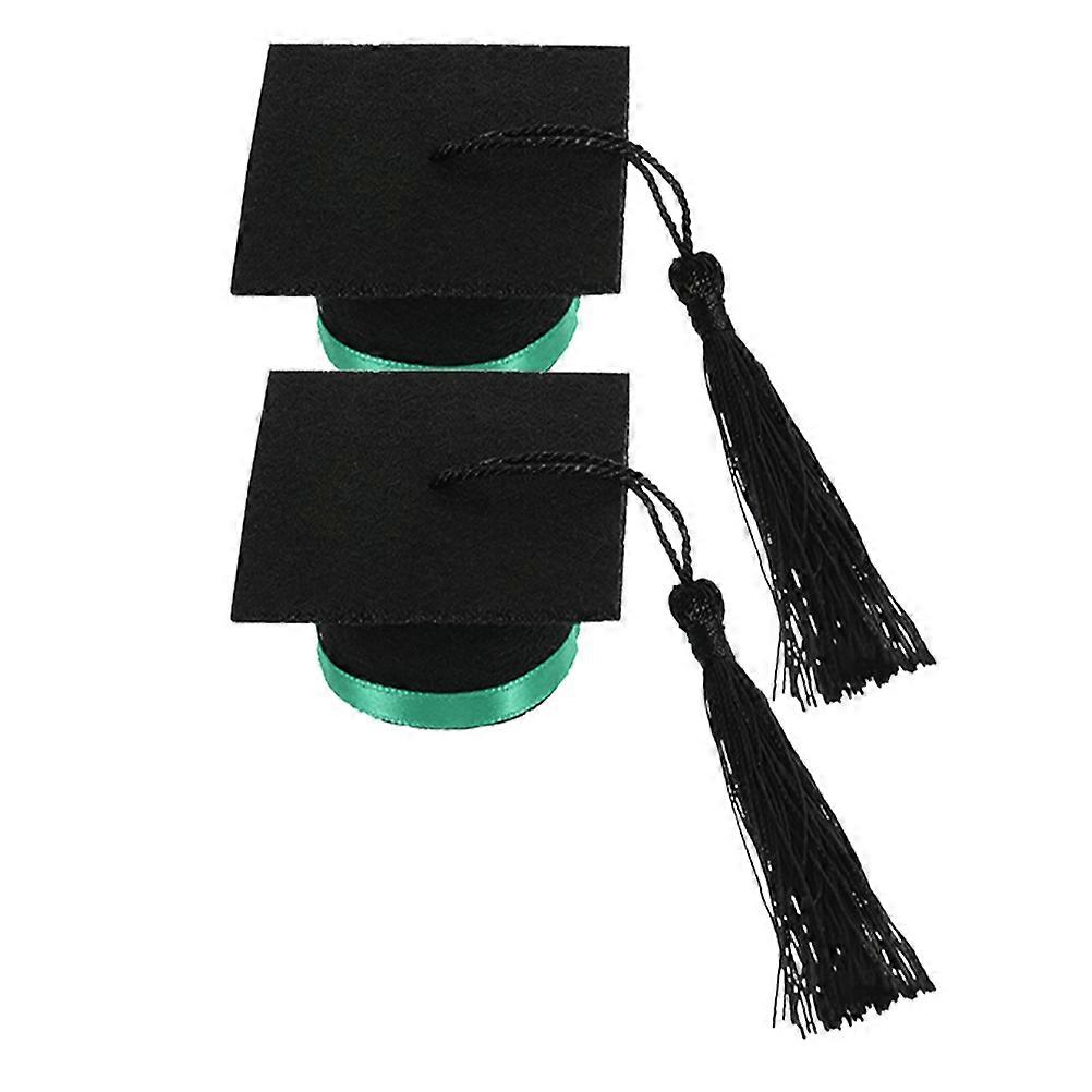 Mini Grad Hat Bottle Caps For Party Event Decor Green 2Pcs