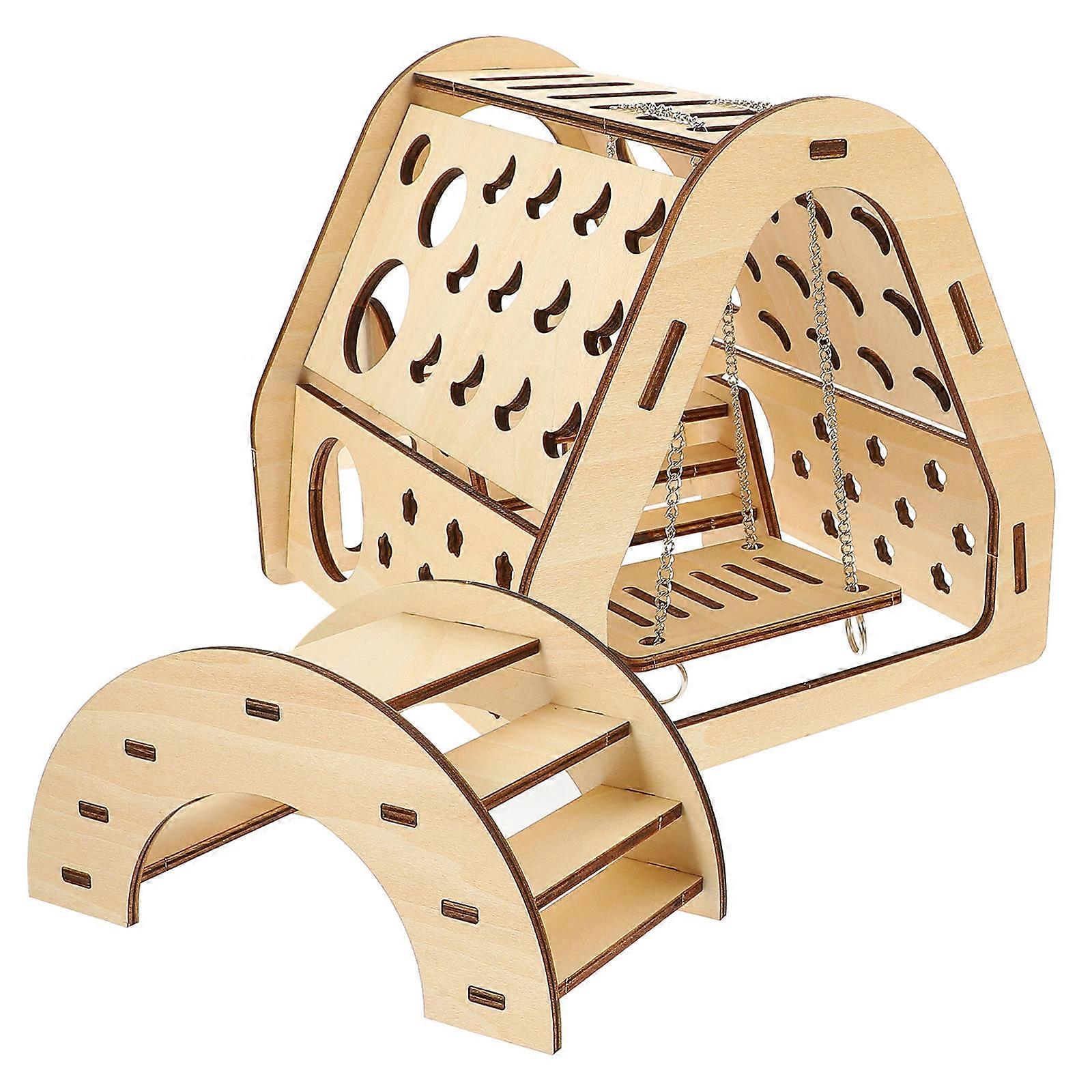 1 Set DIY Hamster Wooden Slide Hideout Bridge Natural Playground for Small Pets, Ideal for Daily Use and Fun Activities