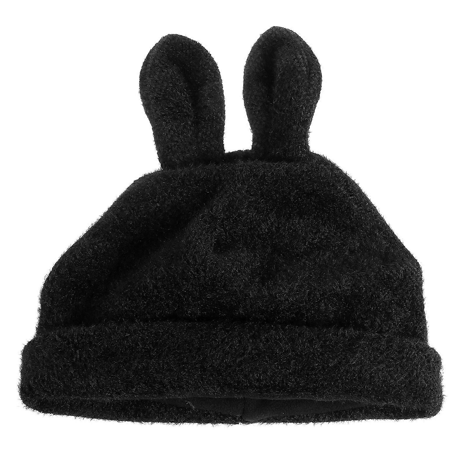 Adorable Rabbit Ear Warm Hat for Women Made of Synthetic Material Black One Size Fits All
